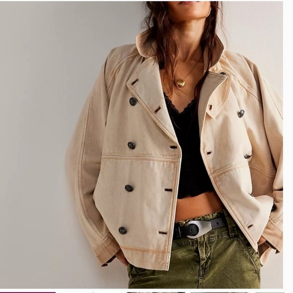 NWOT Free PEOPLE Viva Surplus Jacket Oatmeal Small - Picture 7 of 7